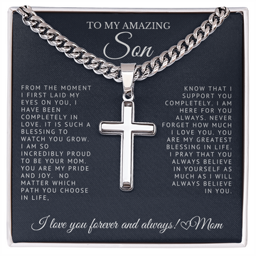 To My Amazing Son - Engraved Cross on Cuban Link Chain