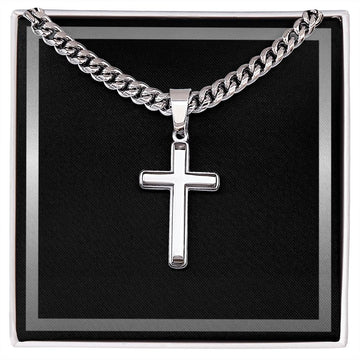 Mens Personalized Cross Necklace on Cuban Link Chain