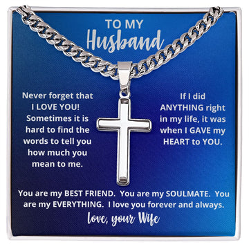 To My Husband | Personalized Cross Necklace with Cuban Link Style Chain