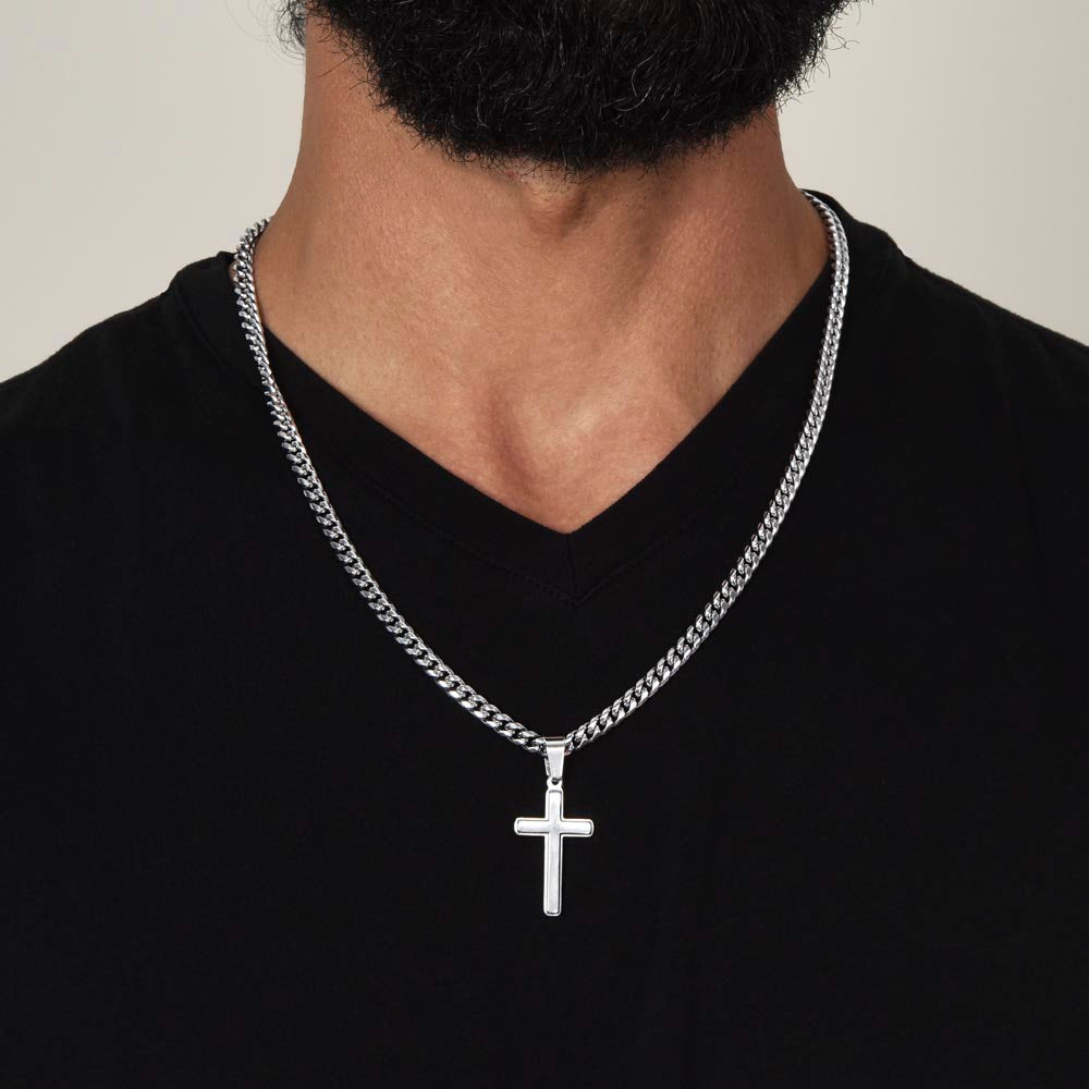 To My Husband | Personalized Cross on Cuban Chain with Message Card
