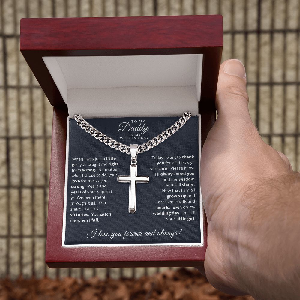 Father of the Bride Gift from Daughter | Engraved Cross Necklace Personalized