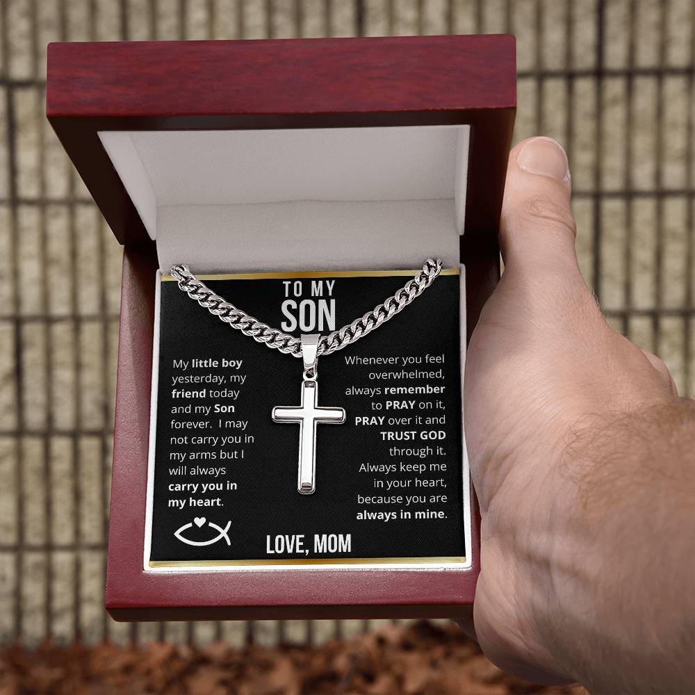 To My Son from Mom - Trust God Laser Engraved Cross Necklace