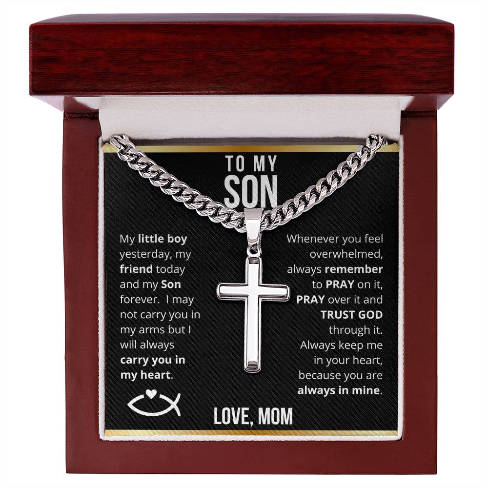 To My Son from Mom - Trust God Laser Engraved Cross Necklace