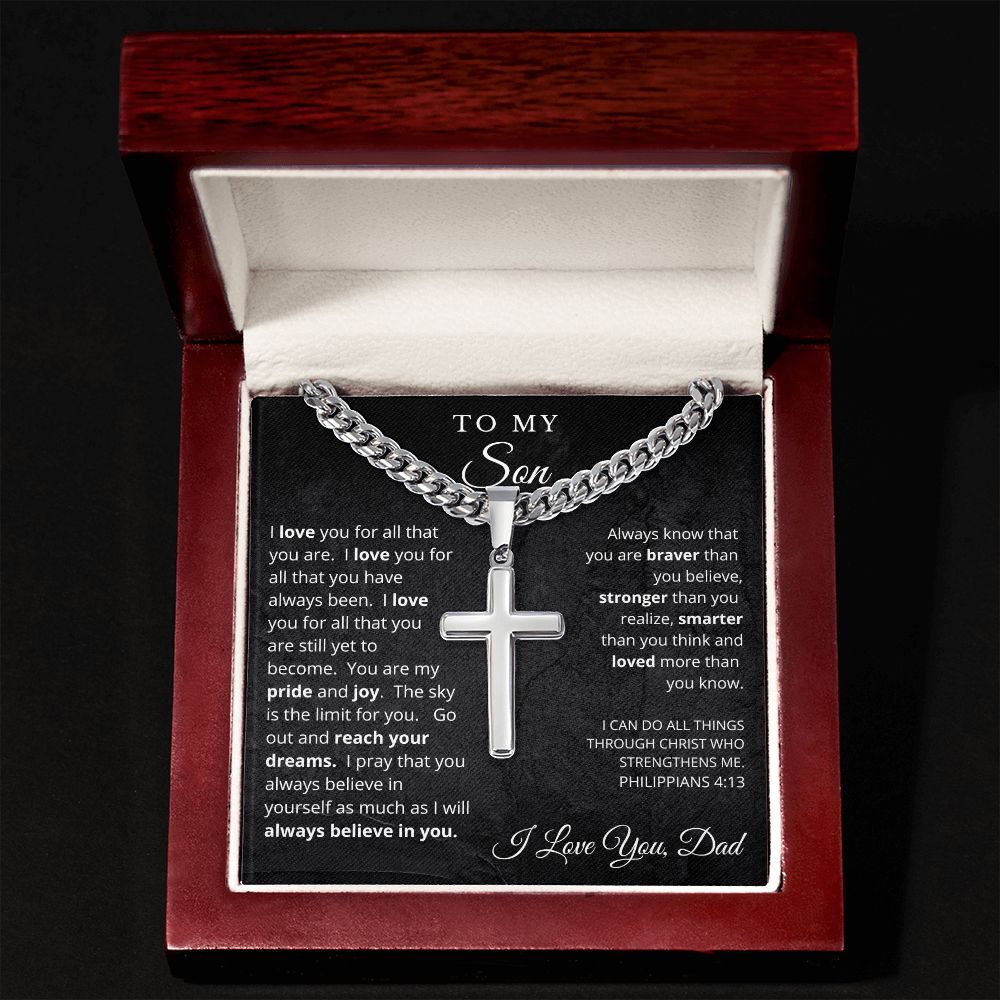 To My Son from Dad - Cuban Chain Artisan Cross Necklace
