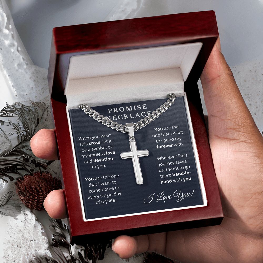 Promise Necklace | Personalized Cross with Cuban Link Style Chain