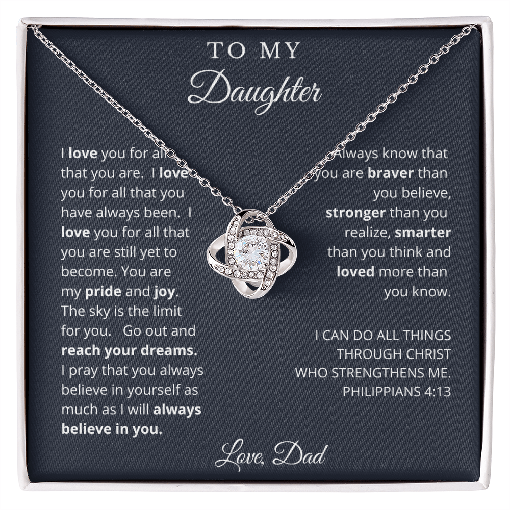 To My Daughter from Dad | CZ Crystal Love Knot Necklace | I Believe in You Message Card Gift Set