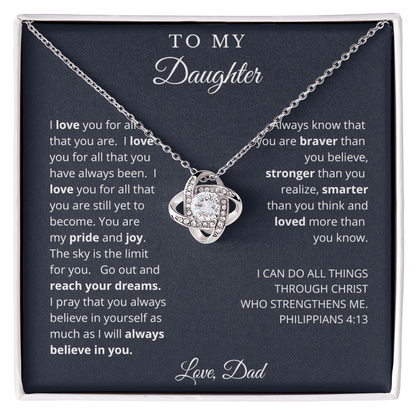 To My Daughter from Dad | CZ Crystal Love Knot Necklace | I Believe in You Message Card Gift Set