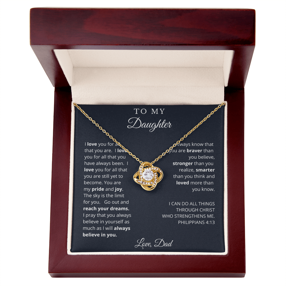 To My Daughter from Dad | CZ Crystal Love Knot Necklace | I Believe in You Message Card Gift Set
