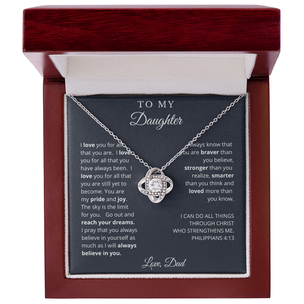 To My Daughter from Dad | CZ Crystal Love Knot Necklace | I Believe in You Message Card Gift Set