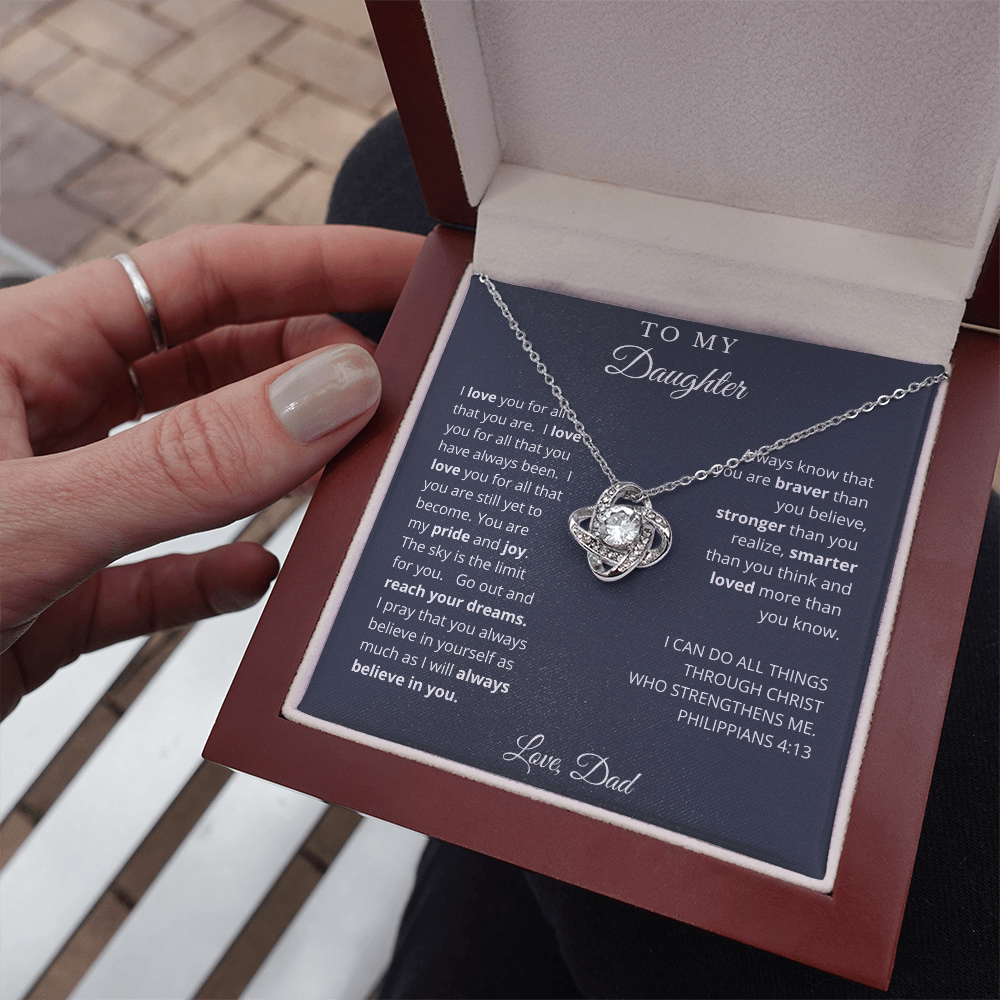 To My Daughter from Dad | CZ Crystal Love Knot Necklace | I Believe in You Message Card Gift Set