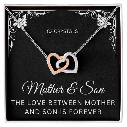 Mother and Son Necklace | CZ Crystals | Interlocking Hearts