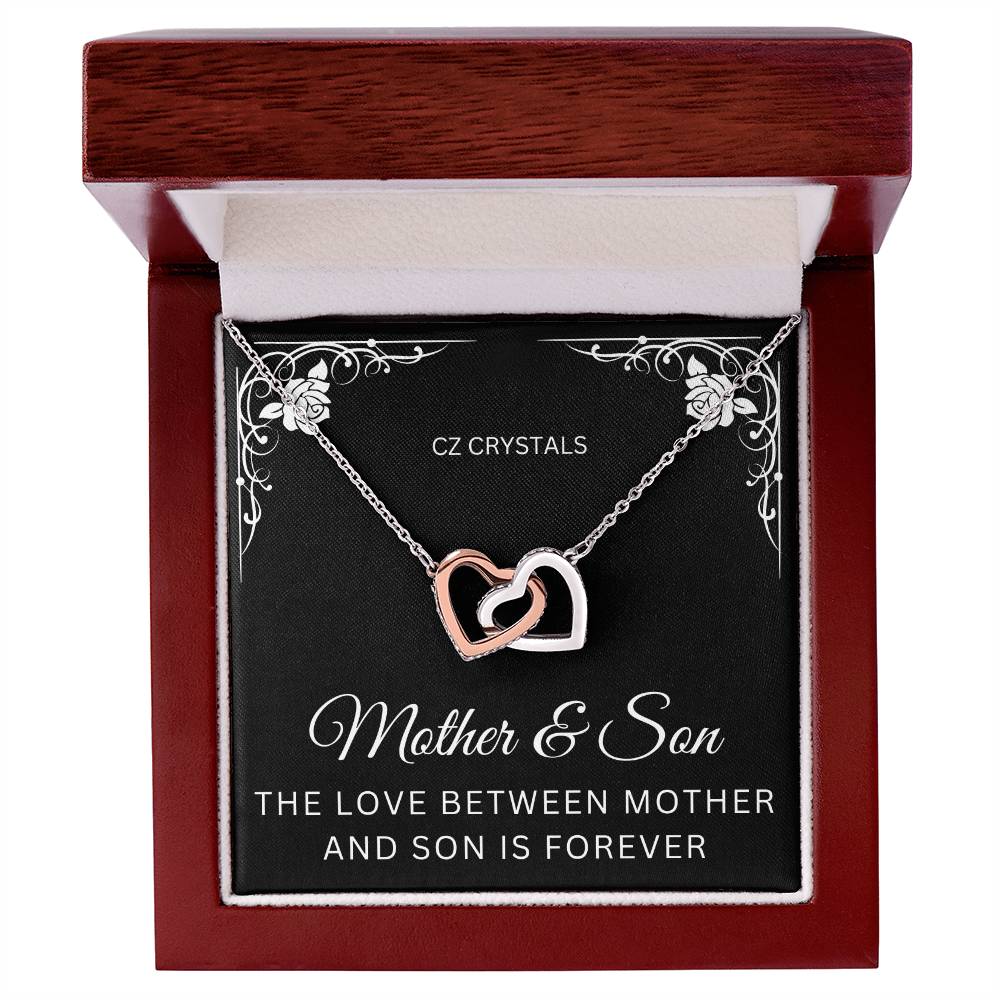 Mother and Son Necklace | CZ Crystals | Interlocking Hearts