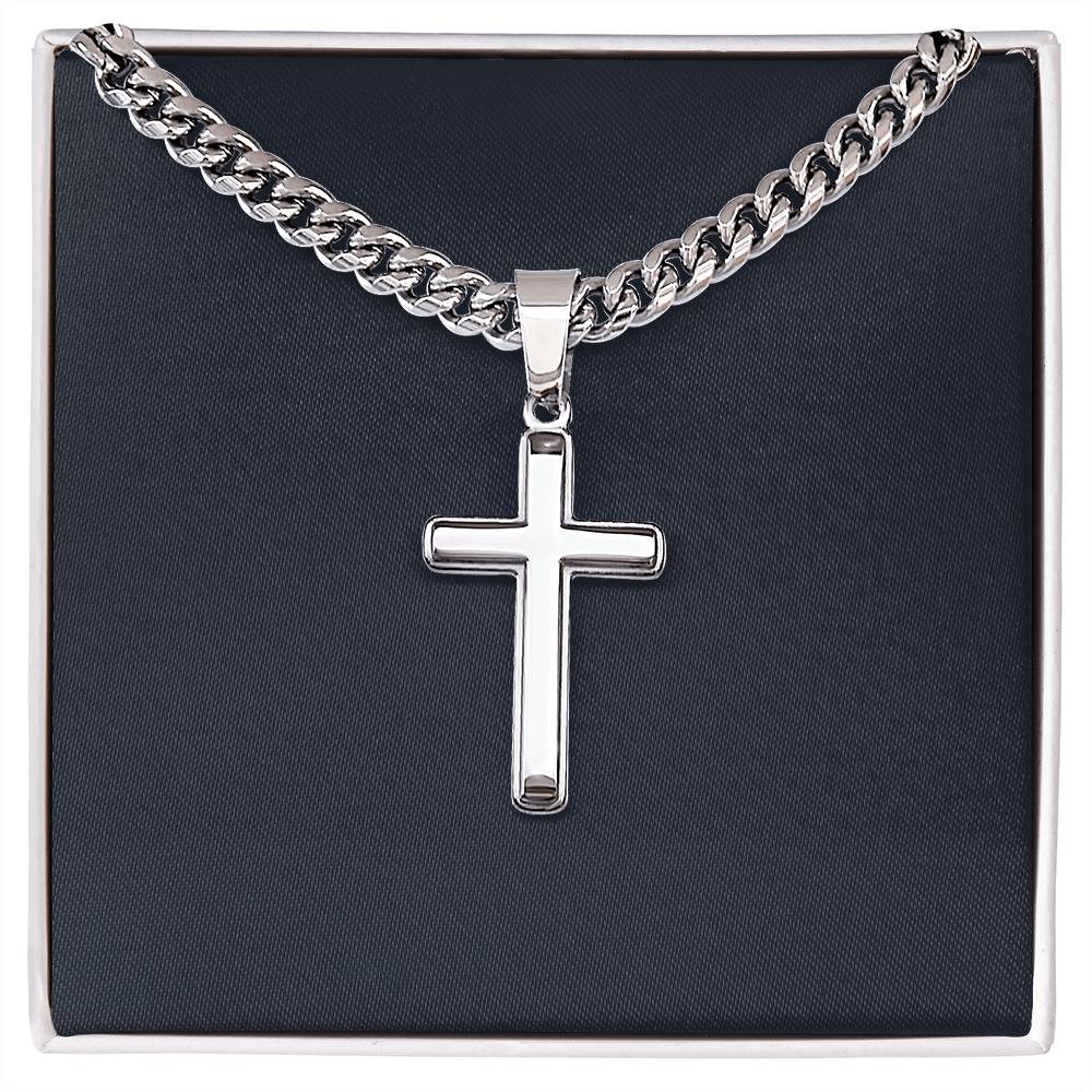 Cuban Link Chain with Artisan Cross - LED Light-Up Gift Box