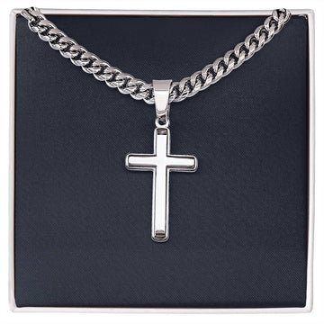 Cuban Link Chain with Artisan Cross - LED Light-Up Gift Box