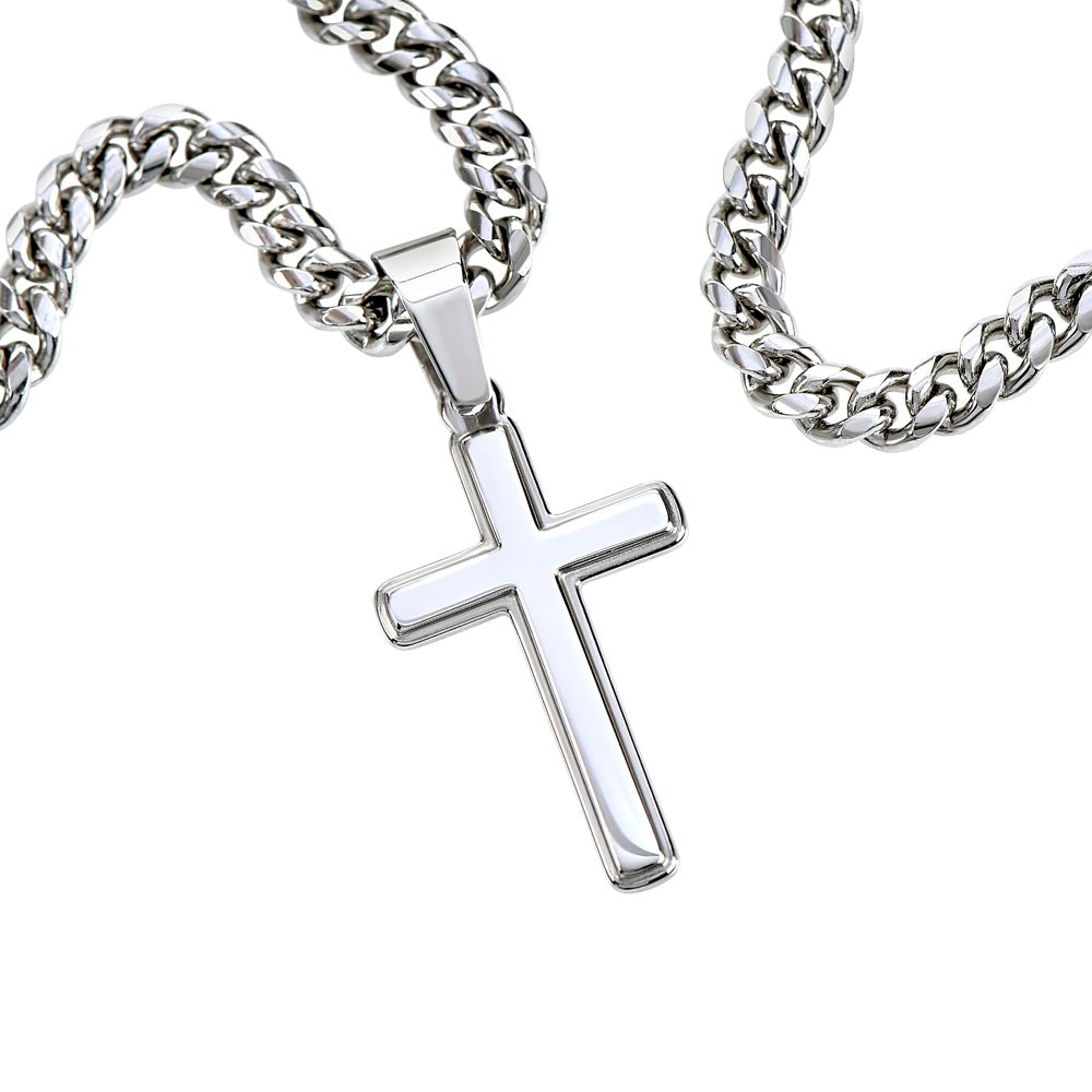 Cuban Link Chain with Artisan Cross - LED Light-Up Gift Box