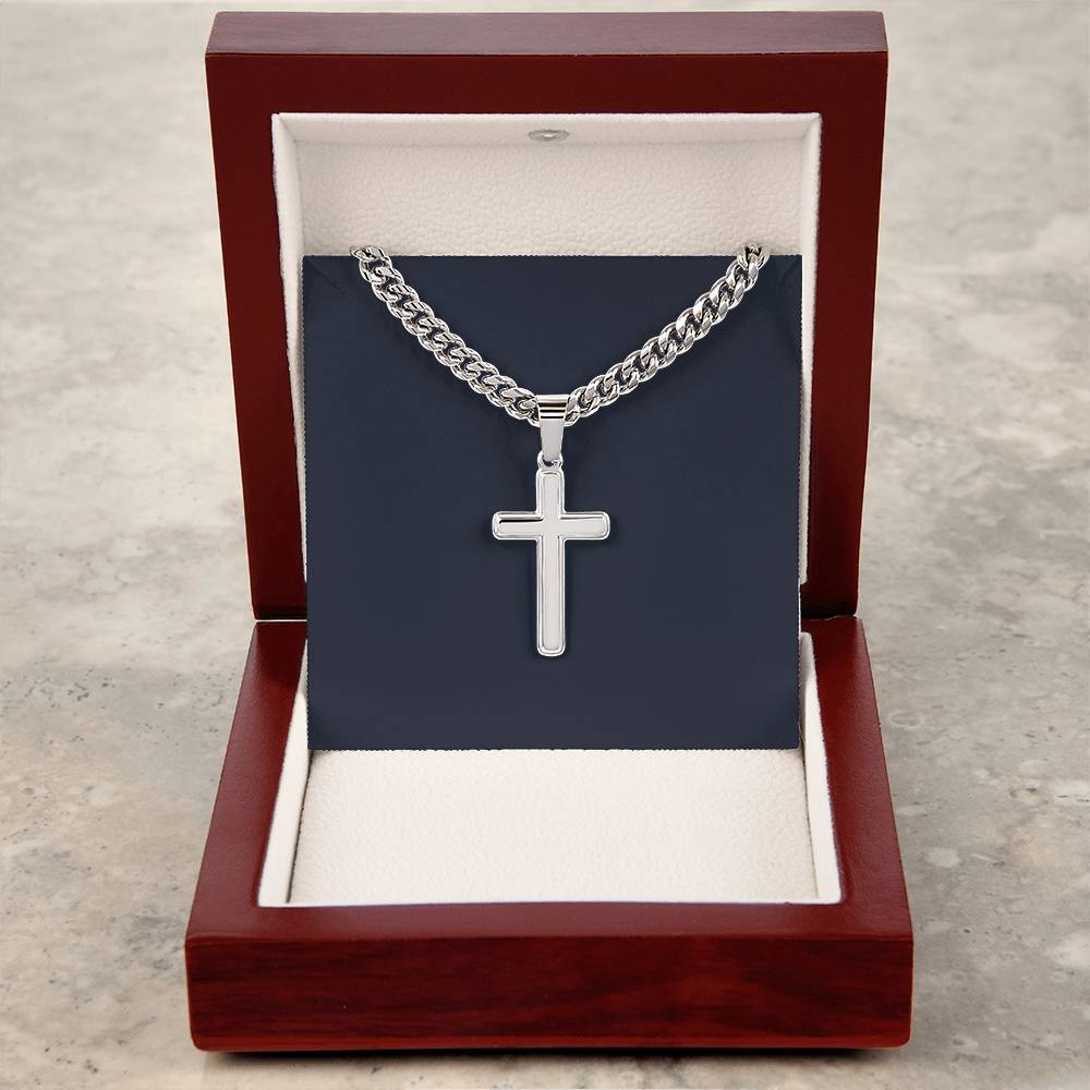 Cuban Link Chain with Artisan Cross - LED Light-Up Gift Box