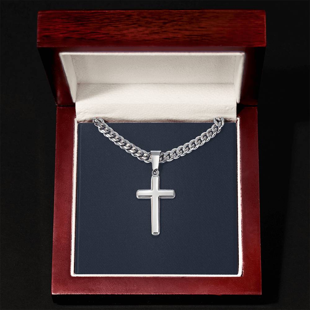 Cuban Link Chain with Artisan Cross - LED Light-Up Gift Box