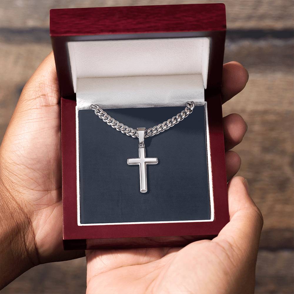 Cuban Link Chain with Artisan Cross - LED Light-Up Gift Box