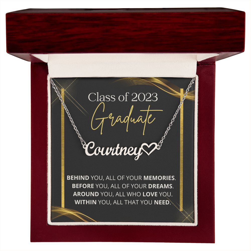 Class of 2023 Graduation Gift | Dreams | Personalized Name Necklace with Heart