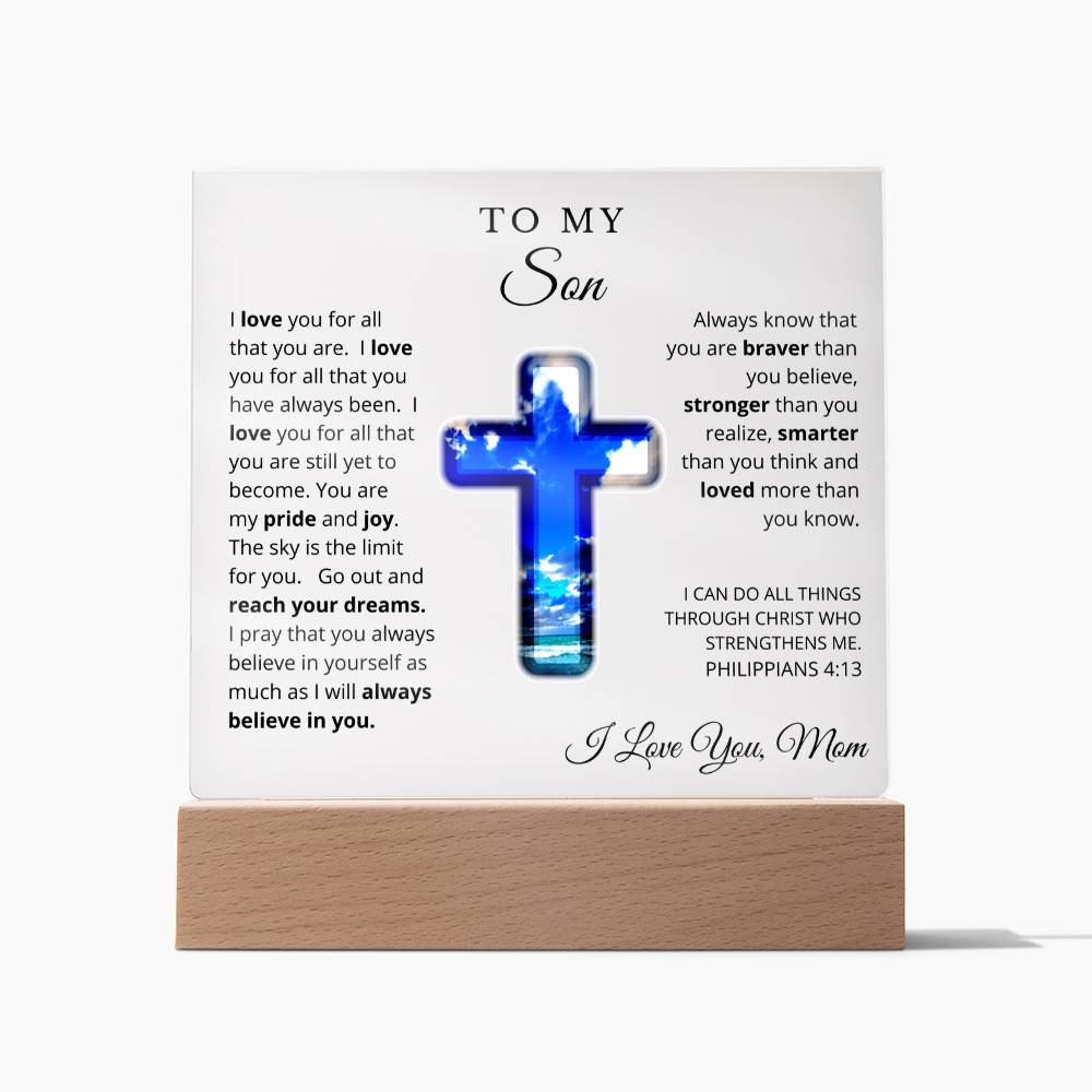 To My Son From Mom, Acrylic Plaque - LED Nightlight - I Believe in You