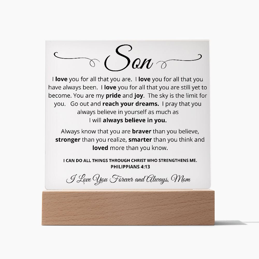 To My Son from Mom Gift | I Believe in You | Acrylic Plaque with LED Base
