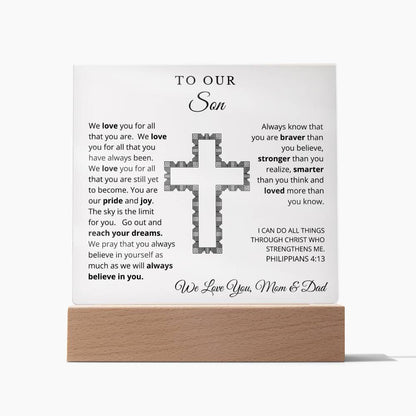 To Our Son - We Believe in You -  Printed Square Acrylic Plaque