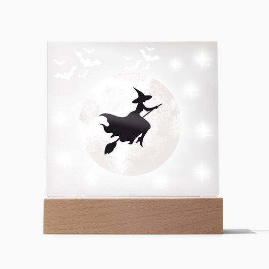 Halloween Decor | Acrylic Night Light | Bats Moon Witch on Broom