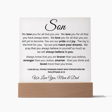 To Our Son | We Believe in You | Acrylic Plaque with LED base