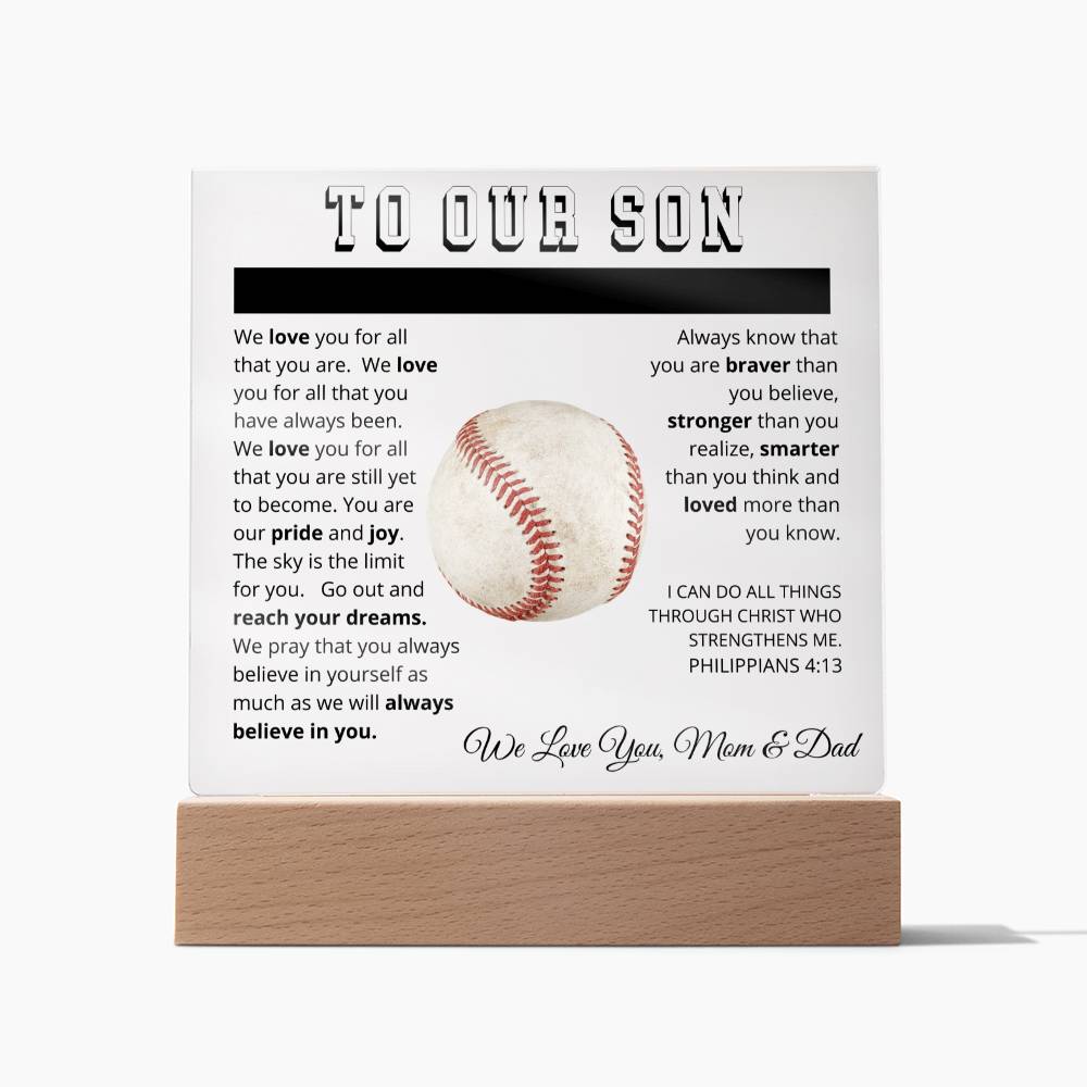 To Our Son - We Believe in You - Printed Acrylic Sign - Baseball