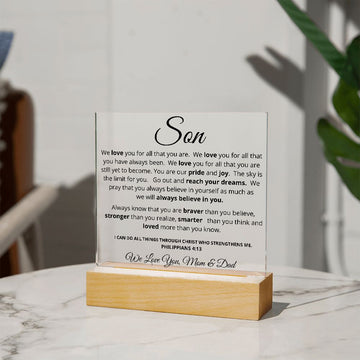 To Our Son | We Believe in You | Acrylic Plaque with LED base