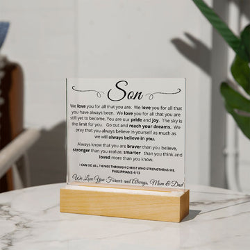 Gift for Son | We Believe in You | Acrylic Plaque with LED ,ight in base