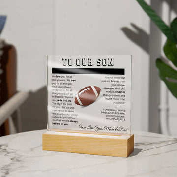 To Our Son - We Believe in You - Printed Acrylic Sign - Football
