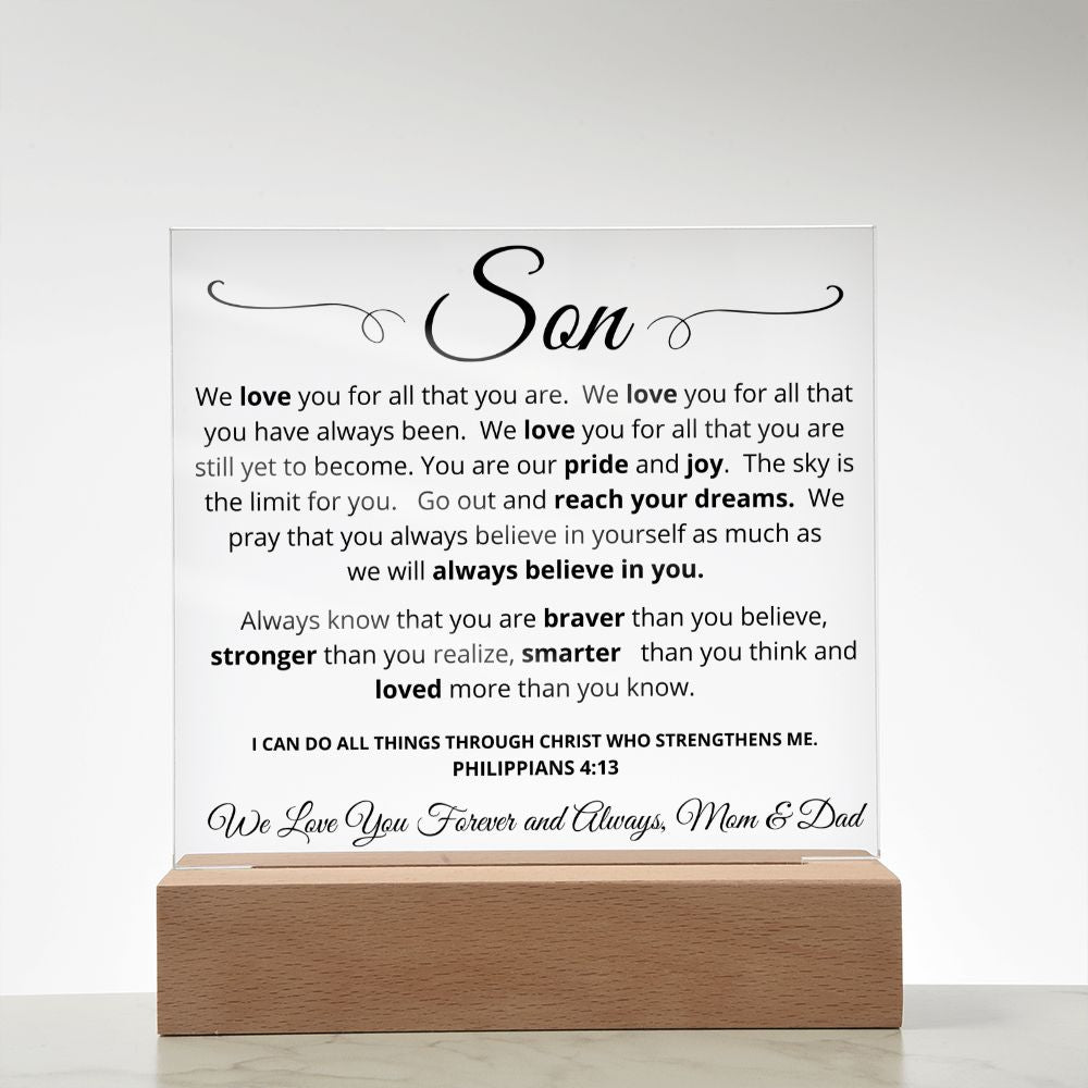 Gift for Son | We Believe in You | Acrylic Plaque with LED ,ight in base
