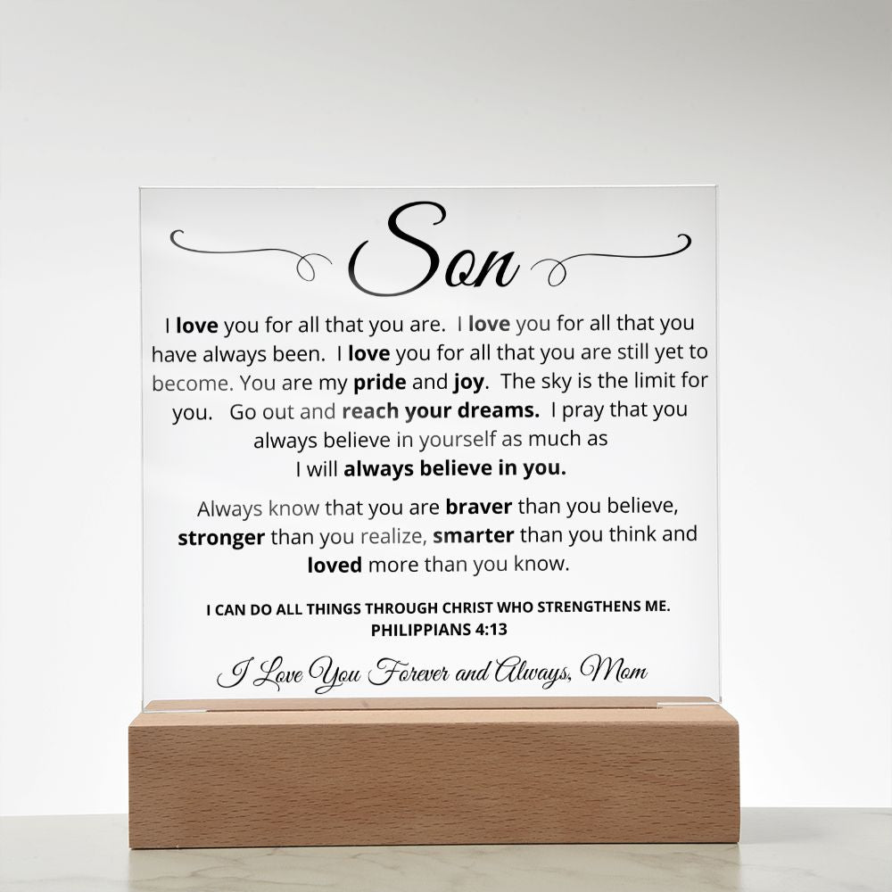 To My Son from Mom Gift | I Believe in You | Acrylic Plaque with LED Base
