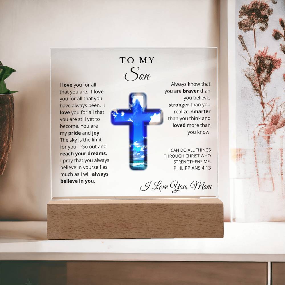 To My Son From Mom, Acrylic Plaque - LED Nightlight - I Believe in You