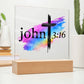 Printed Square Acrylic LED Night Light - John 3:16