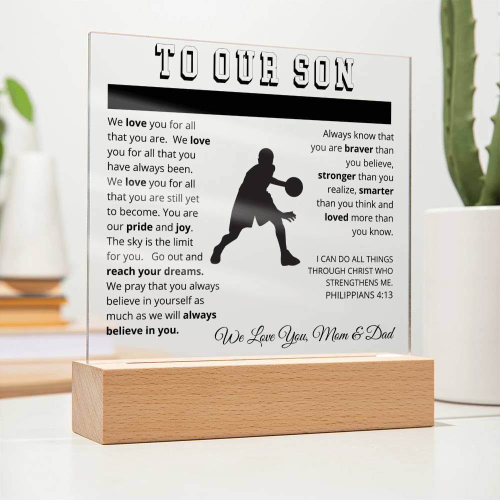To Our Son - We Believe in You - Printed Acrylic Sign - Basketball Player