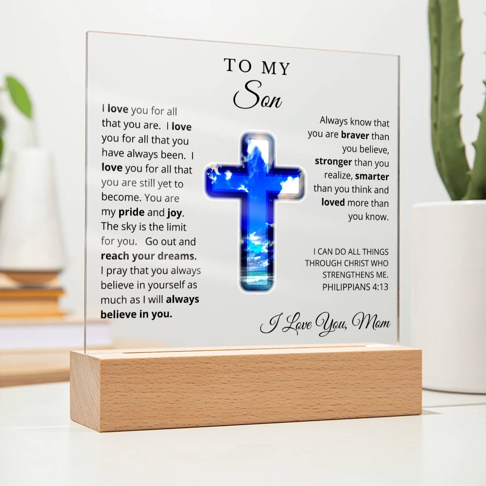 To My Son From Mom, Acrylic Plaque - LED Nightlight - I Believe in You