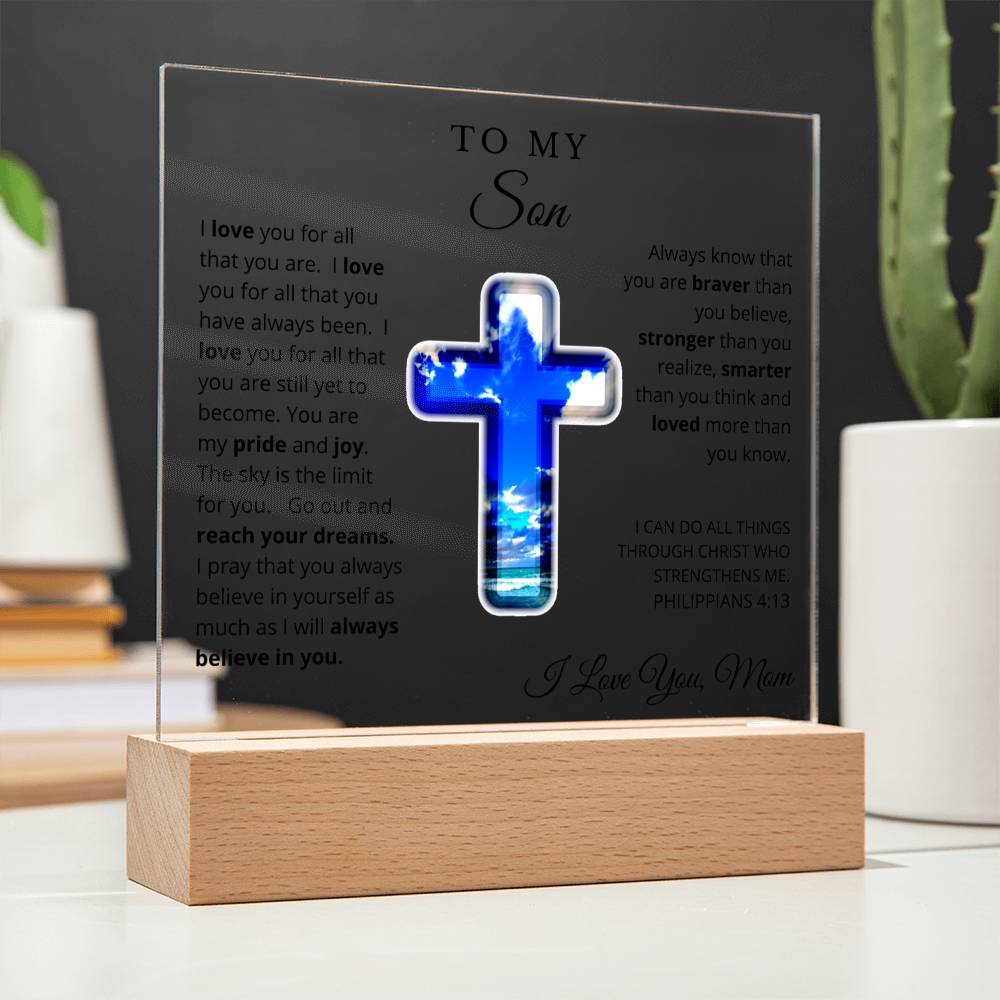 To My Son From Mom, Acrylic Plaque - LED Nightlight - I Believe in You