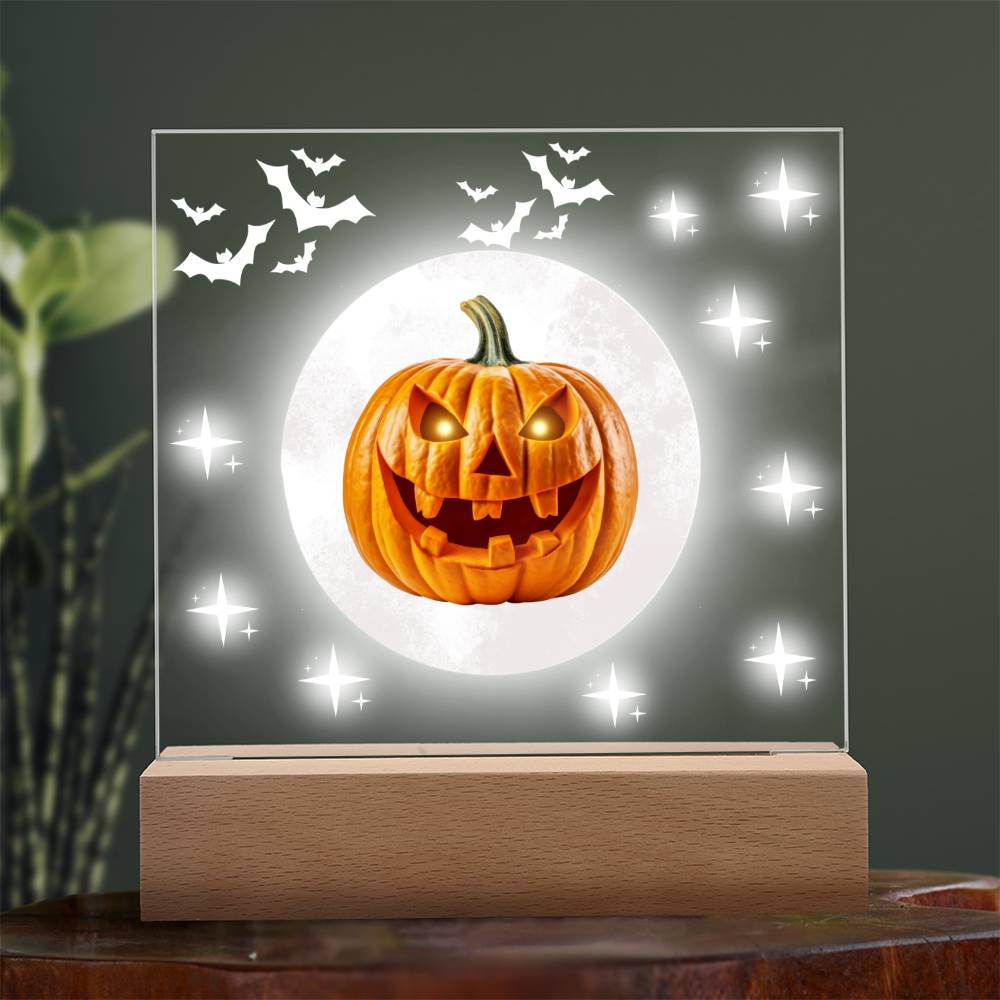 Halloween Decor Indoor | Acryliic LED Night Light | Pumpkin Moon Bats