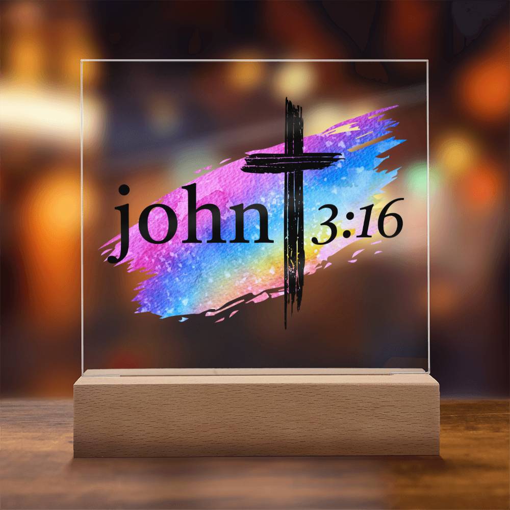 Printed Square Acrylic LED Night Light - John 3:16