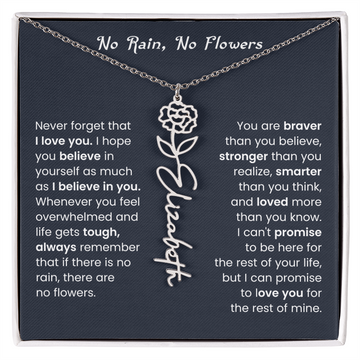 No Rain No Flowers | Birth Flower Name Necklace, Message Card and Gift Box
