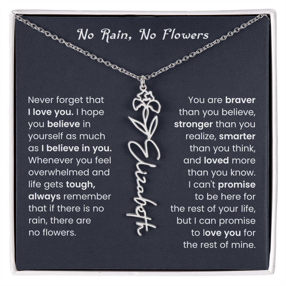 No Rain No Flowers | Birth Flower Name Necklace, Message Card and Gift Box