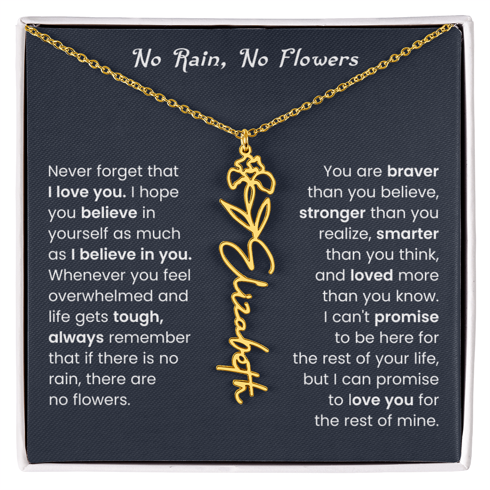 No Rain No Flowers | Birth Flower Name Necklace, Message Card and Gift Box