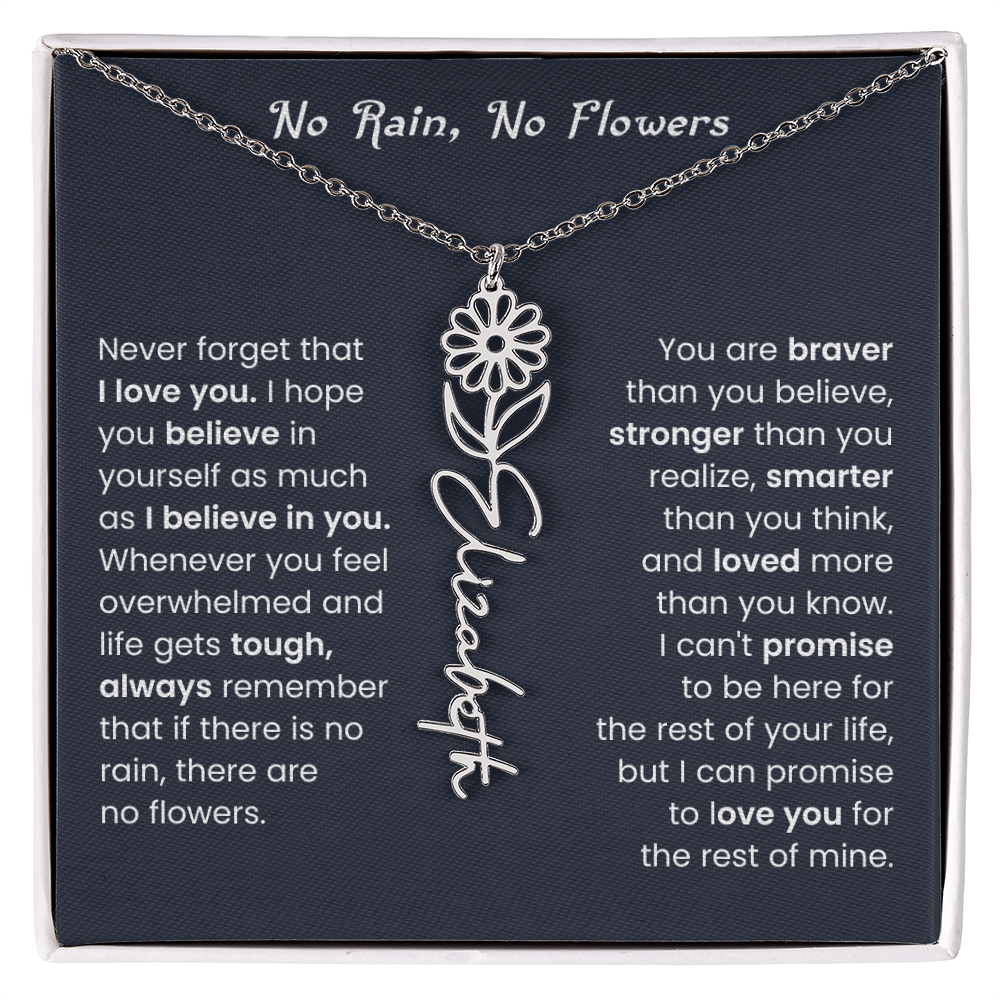 No Rain No Flowers | Birth Flower Name Necklace, Message Card and Gift Box