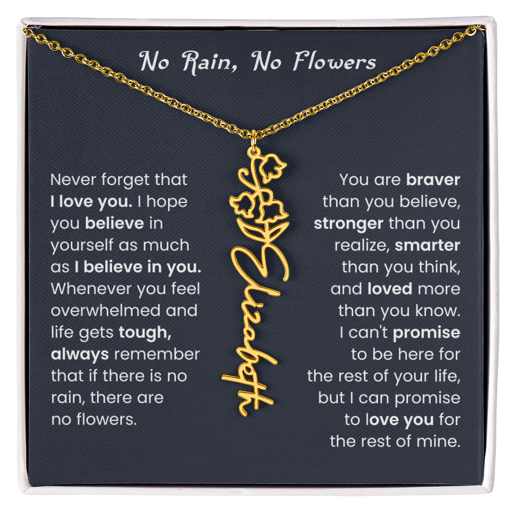 No Rain No Flowers | Birth Flower Name Necklace, Message Card and Gift Box