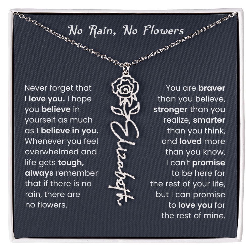 No Rain No Flowers | Birth Flower Name Necklace, Message Card and Gift Box