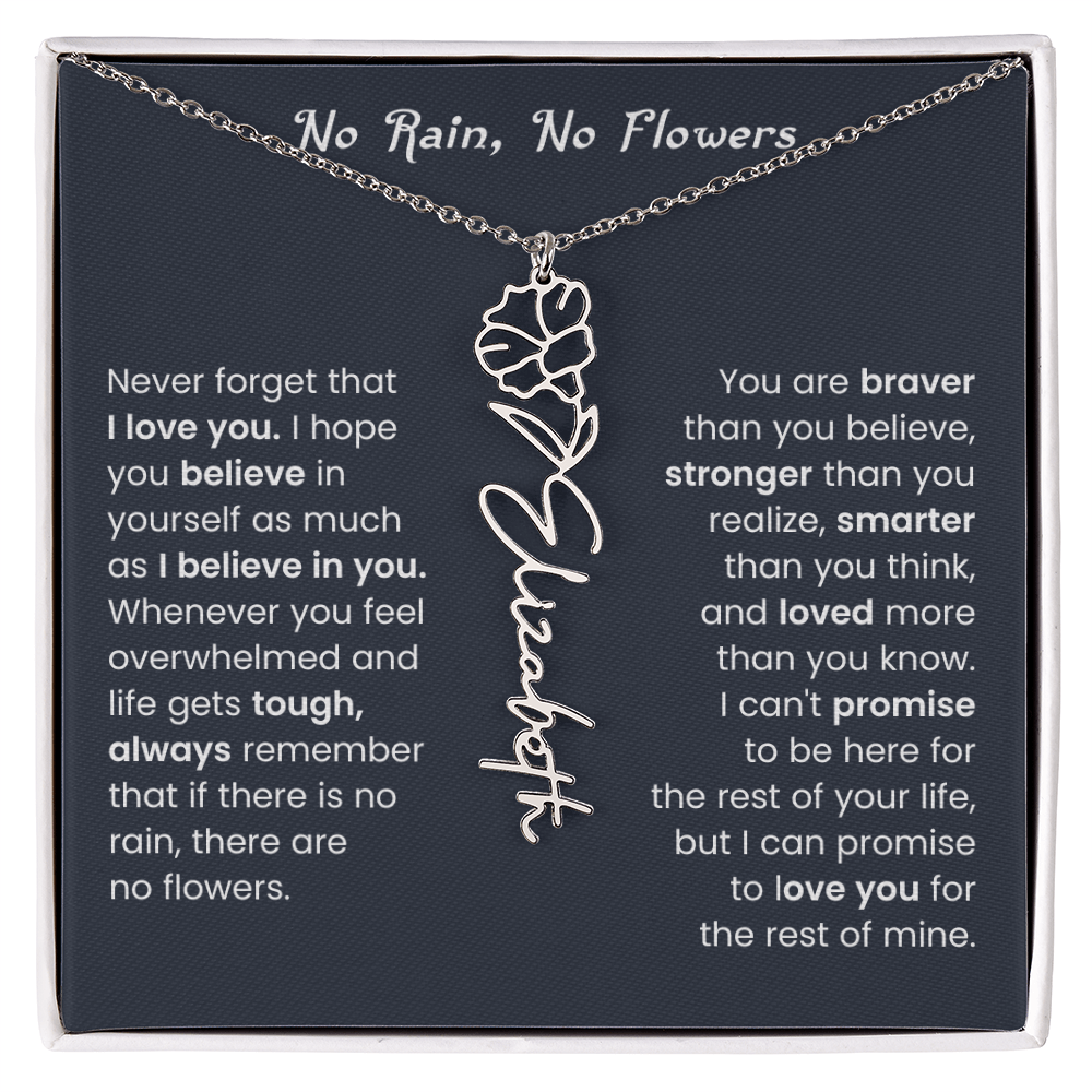 No Rain No Flowers | Birth Flower Name Necklace, Message Card and Gift Box