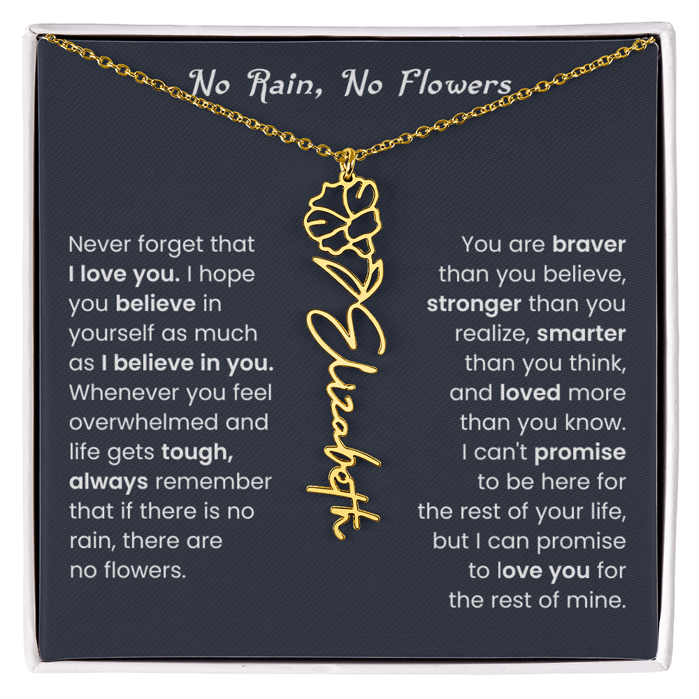 No Rain No Flowers | Birth Flower Name Necklace, Message Card and Gift Box