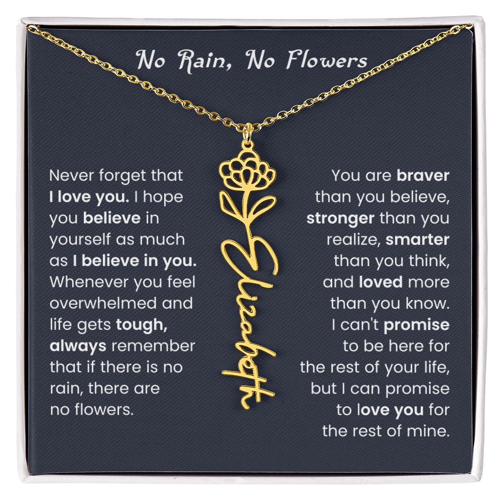 No Rain No Flowers | Birth Flower Name Necklace, Message Card and Gift Box